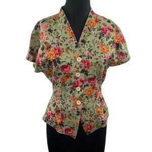 Vintage JOSEPH HO 100% Wool Pink Orange Floral Button-Up Tailored Dolman Top 8